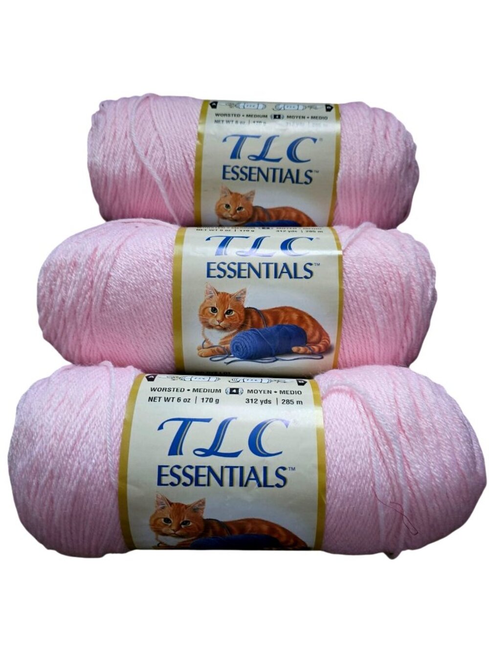 TLC Essentials Powder Pink Worsted Medium Yarn 4 Weight 312 Yards 6 Oz Each Lot